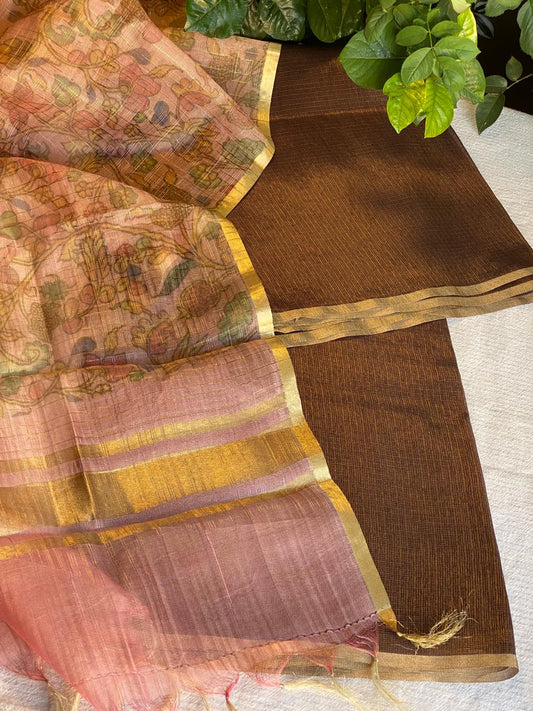 Kota Tissue Silk Golden Brown -Pink Dupatta