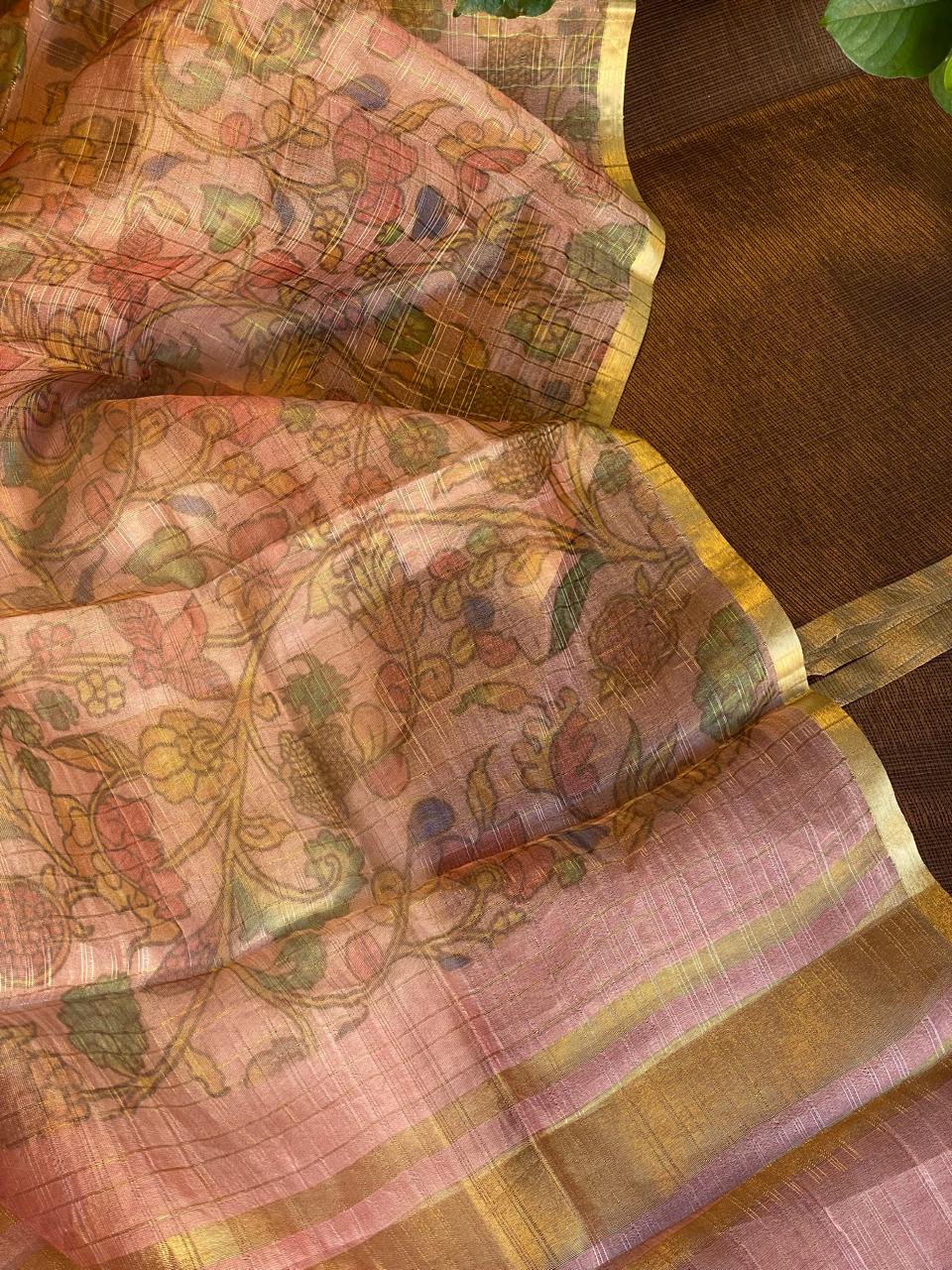 Kota Tissue Silk Golden Brown -Pink Dupatta