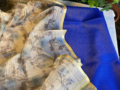 Kota Tissue Silk Golden Blue -Cream dupatta