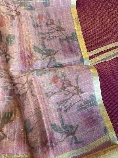 Kota Tissue Silk Golden Pink -Pink dupatta