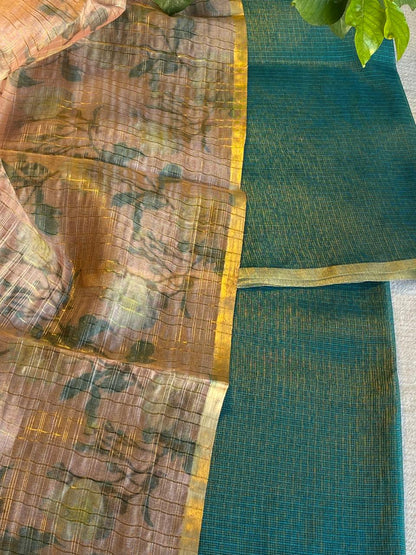 Kota Tissue Silk Golden Teal -Pink Dupatta