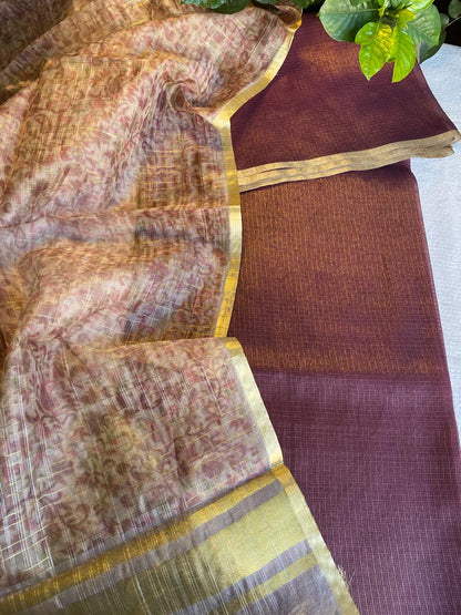 Kota Tissue Silk Golden dark Wine -Pink dupatta