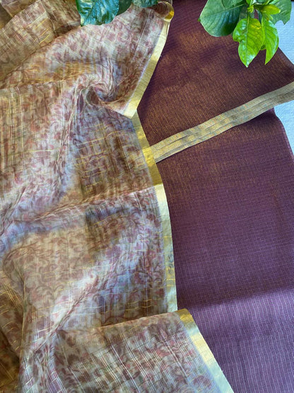 Kota Tissue Silk Golden dark Wine -Pink dupatta