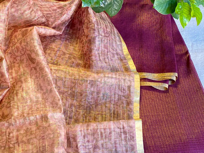 Kota Tissue Silk Golden Wine -Pink dupatta