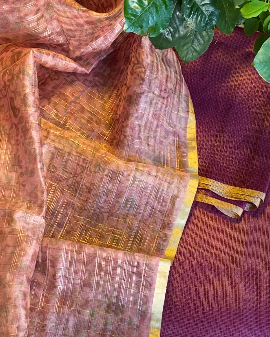 Kota Tissue Silk Golden Wine -Pink dupatta